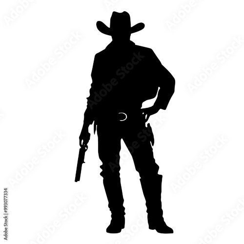 Cowboy Holding a gun - silhouette vector illustration transparent background