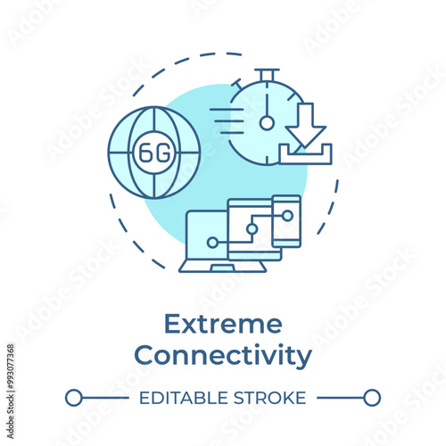 Extreme connectivity soft blue concept icon. 6G technology. Fast data transfer. High-speed network.Round shape line illustration. Abstract idea. Graphic design. Easy to use in article