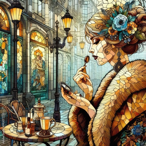 Enchanted Parisian Cafe: A Stained Glass Dream with Generative AI.
