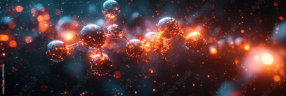 A futuristic image of a chemical compound, with glowing atoms A futuristic image of a chemical compound, with glowing atoms
