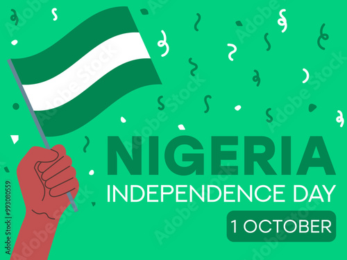 nigeria independence day 1 October, nigeria flag in hand. Greeting card, poster, banner template	