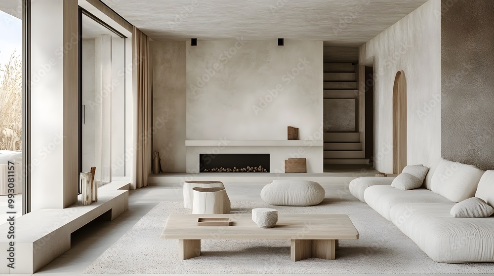 Fototapeta premium Scandinavian-style living room with neutral tones and minimalist furniture