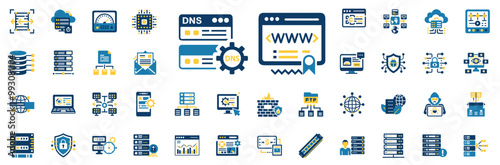 web hosting icon set, digital communication technology information