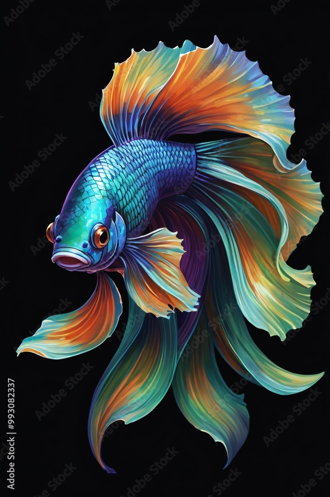 a Betta fish, also known as a Siamese fighting fish. The fish is depicted in a dynamic pose a Betta fish, also known as a Siamese fighting fish. The fish is depicted in a dynamic pose