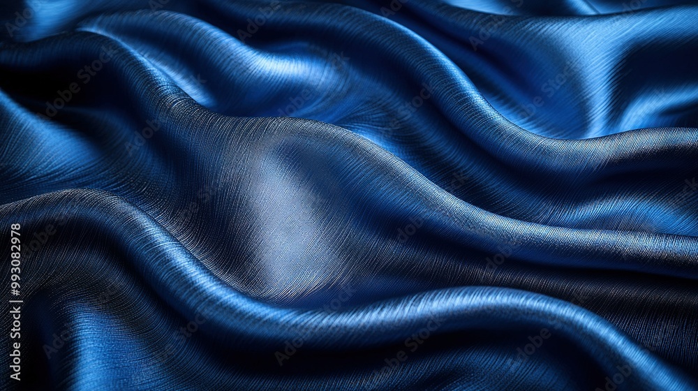 Fototapeta premium A close-up of blue fabric with wave designs on both sides in the center of the image