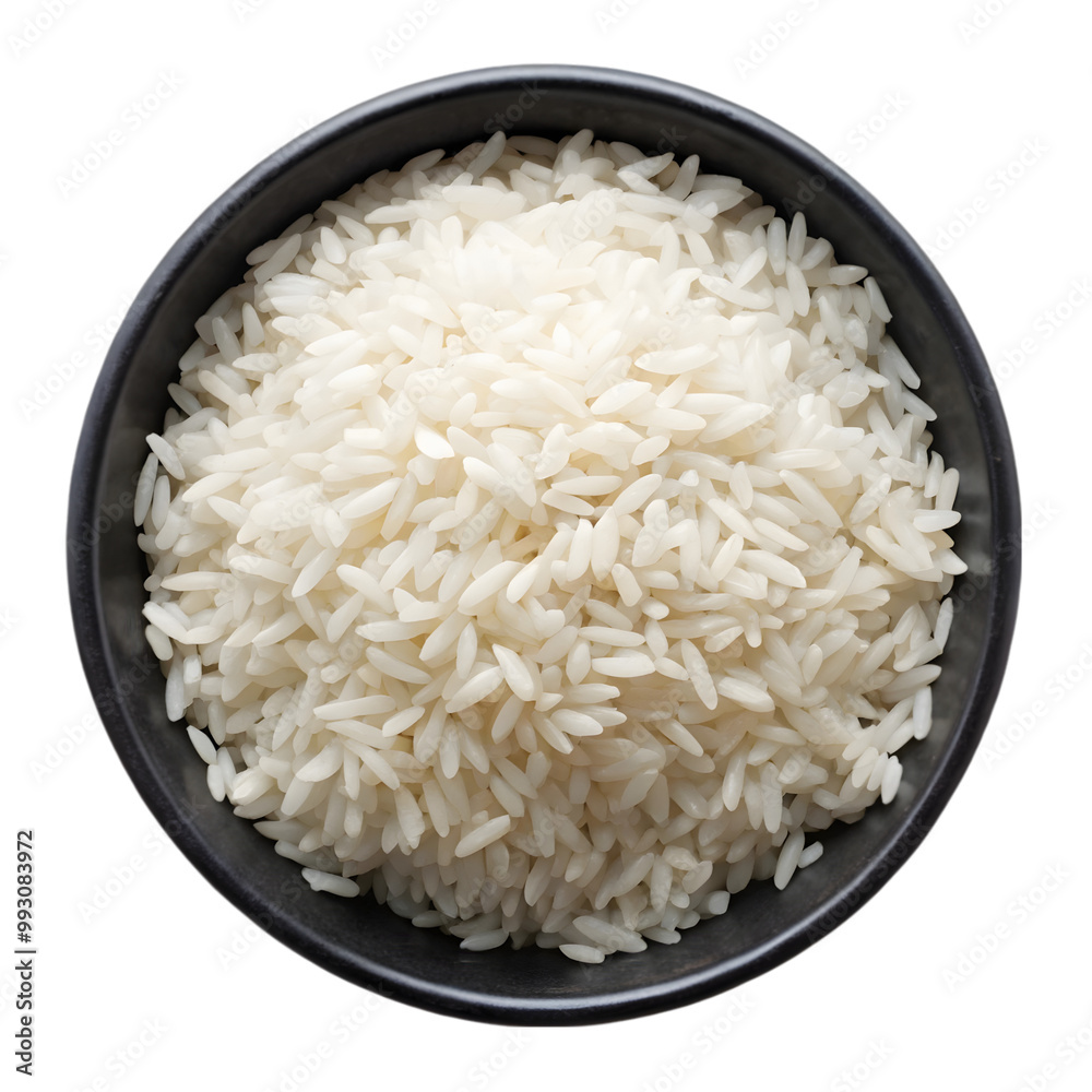 Rice on black bowl isolated on transparent background Rice on black bowl isolated on transparent background