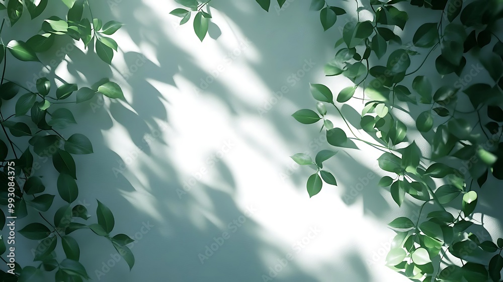 Green Leaves Shadow Background - Illustration of Nature with Plants, Sunlight, and Shadows Green Leaves Shadow Background - Illustration of Nature with Plants, Sunlight, and Shadows