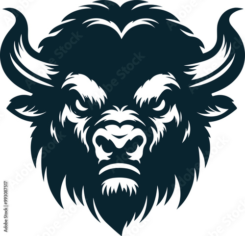 Angry bison Silhouette Vector file. on white background