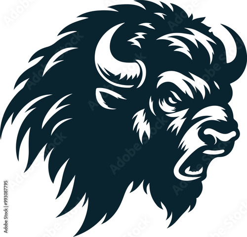 Angry bison Silhouette Vector file. on white background