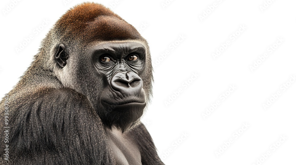 portrait of a gorilla isolated on a white background portrait of a gorilla isolated on a white background