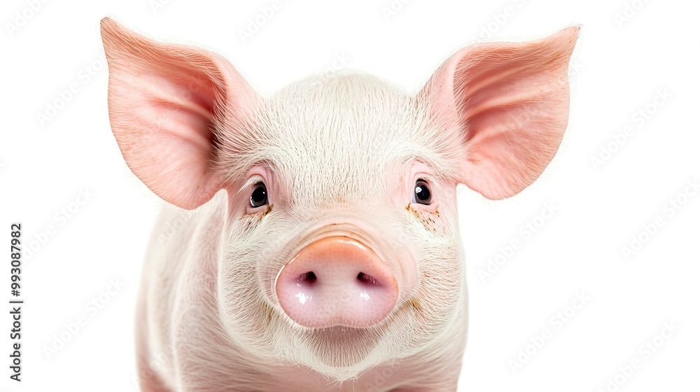 Portrait of a cute happy pig isolated on white background, concept of happy farm, healthy life, funny animal portrait on white background Portrait of a cute happy pig isolated on white background, concept of happy farm, healthy life, funny animal portrait on white background