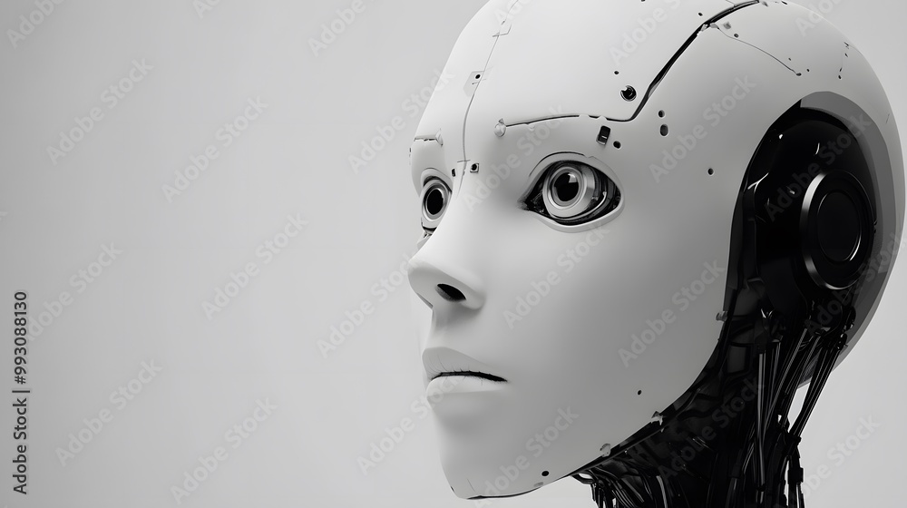 Close-up of a White Humanoid Robot's Face Close-up of a White Humanoid Robot's Face