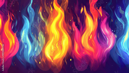 A seamless illustration of colorful fire