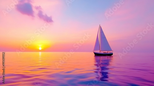 Serene Sunset with Sailboat on Calm Waters