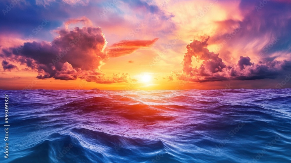 Vibrant Sunset Over Serene Ocean Waves Vibrant Sunset Over Serene Ocean Waves