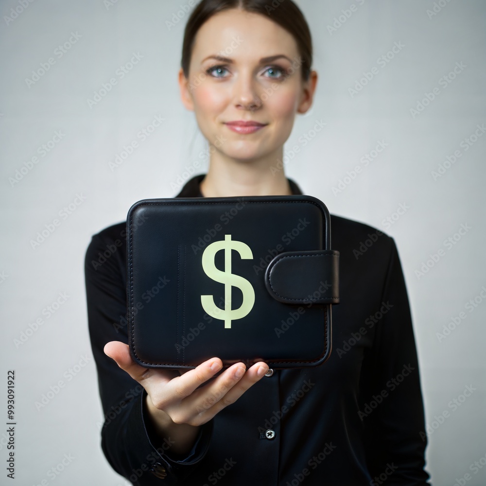 Businesswoman Holding Dollar Sign Wallet, Financial Success Concept, Confident Professional Portrait Businesswoman Holding Dollar Sign Wallet, Financial Success Concept, Confident Professional Portrait