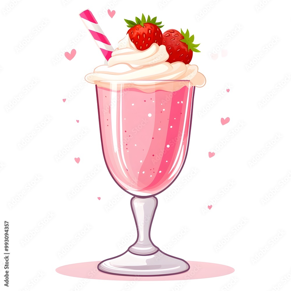 Strawberry Milkshake with Whipped Cream and Straw Strawberry Milkshake with Whipped Cream and Straw