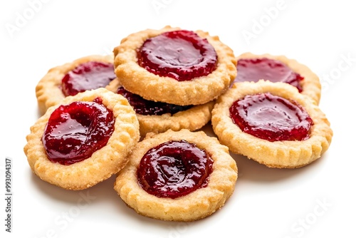 Delicious Homemade Raspberry Jam Filled Cookies Isolated on White Background photo