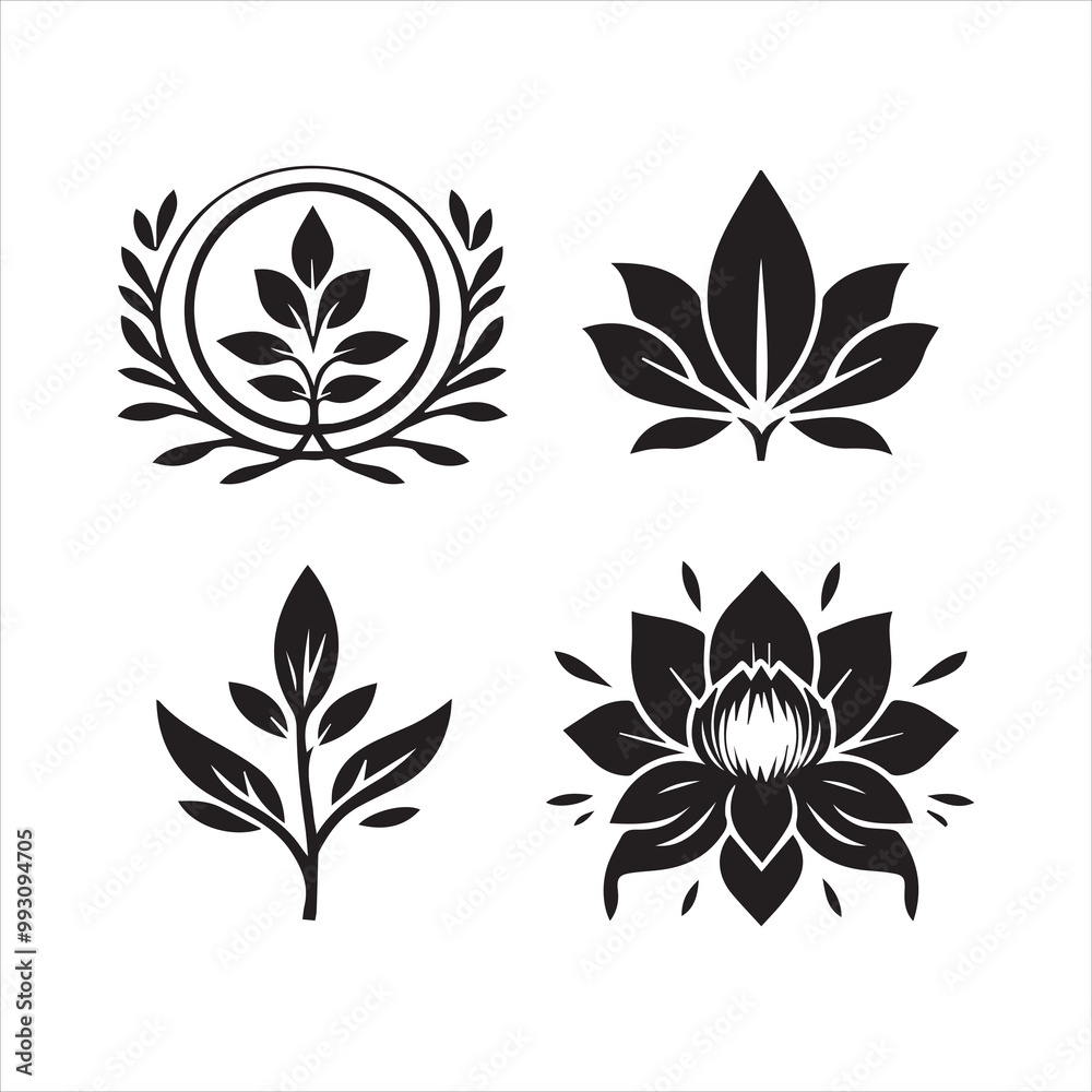 Obraz premium Elegant black and white floral vector illustrations for natural design elements