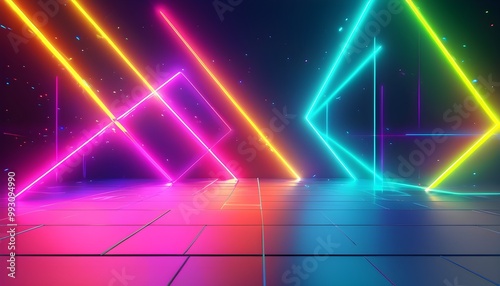 Vibrant 3D Rendered Abstract Background with Colorful Neon Lights