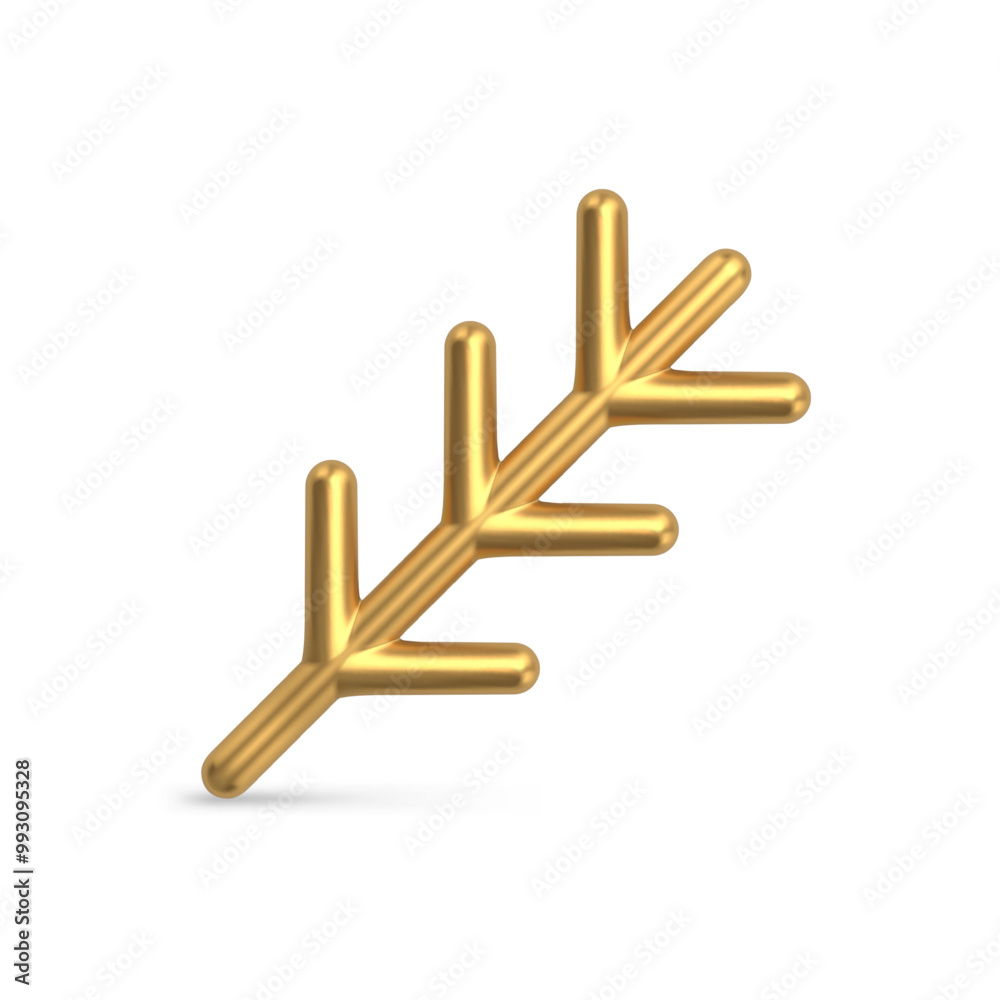 Realistic artificial coniferous branch with needles vertical stick metallic glossy decorative design vector illustration. Premium Christmas tree bauble jewelry symbol of winter holiday 3d mockup Realistic artificial coniferous branch with needles vertical stick metallic glossy decorative design vector illustration. Premium Christmas tree bauble jewelry symbol of winter holiday 3d mockup