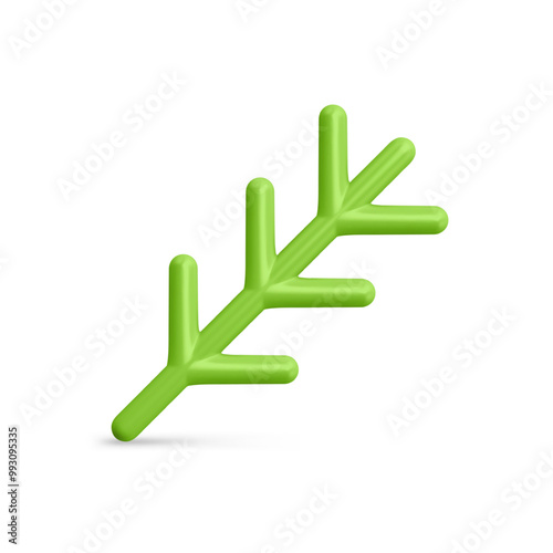 Vertical green branch with sharp needles realistic Christmas glossy bauble 3d template vector