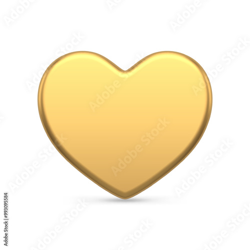 Cute golden heart shape decorative decor statuette for festive holiday realistic vector illustration. Bright luxury design template for Christmas tree, st Valentines day or romantic honeymoon isolated