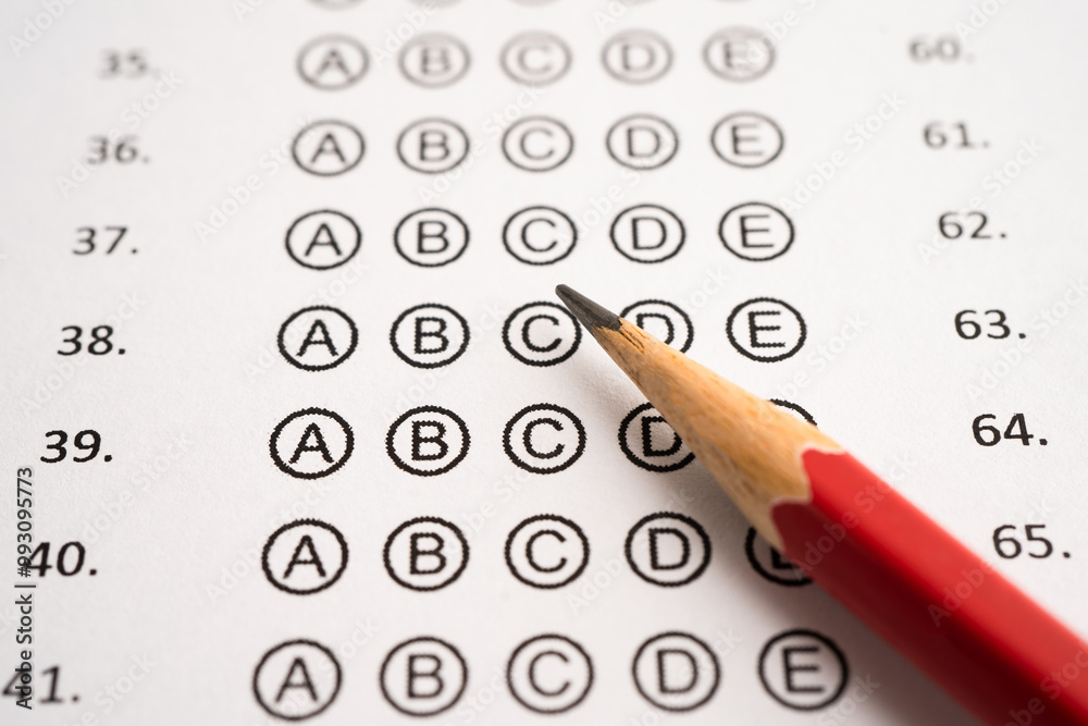 Answer sheets with pencil drawing fill to select choice, education. Answer sheets with pencil drawing fill to select choice, education.