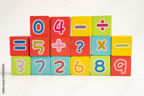 Math number colorful on white background, education study mathematics learning teach.