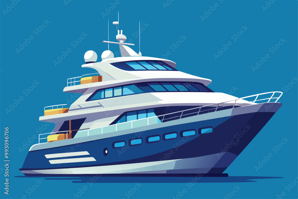 This illustration showcases a customizable yacht with multiple decks and a modern design, perfect for luxury outings, Customizable yacht illustration that is disproportionate. This illustration showcases a customizable yacht with multiple decks and a modern design, perfect for luxury outings, Customizable yacht illustration that is disproportionate.