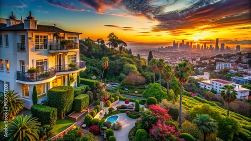 Elegant Suites in Hollywood Surrounded by Lush Greenery and Stunning City Views at Sunset