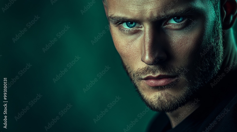A man with a beard and blue eyes is staring at the camera A man with a beard and blue eyes is staring at the camera