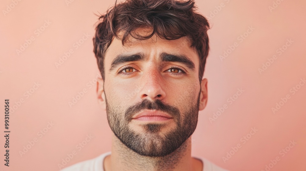 Obraz premium A man with a beard and a mustache is looking at the camera