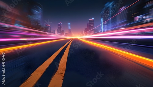 Neon Speed Lines Creating a Glowing Abstract Road Landscape