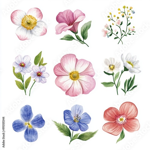 Watercolor Flowers Set.