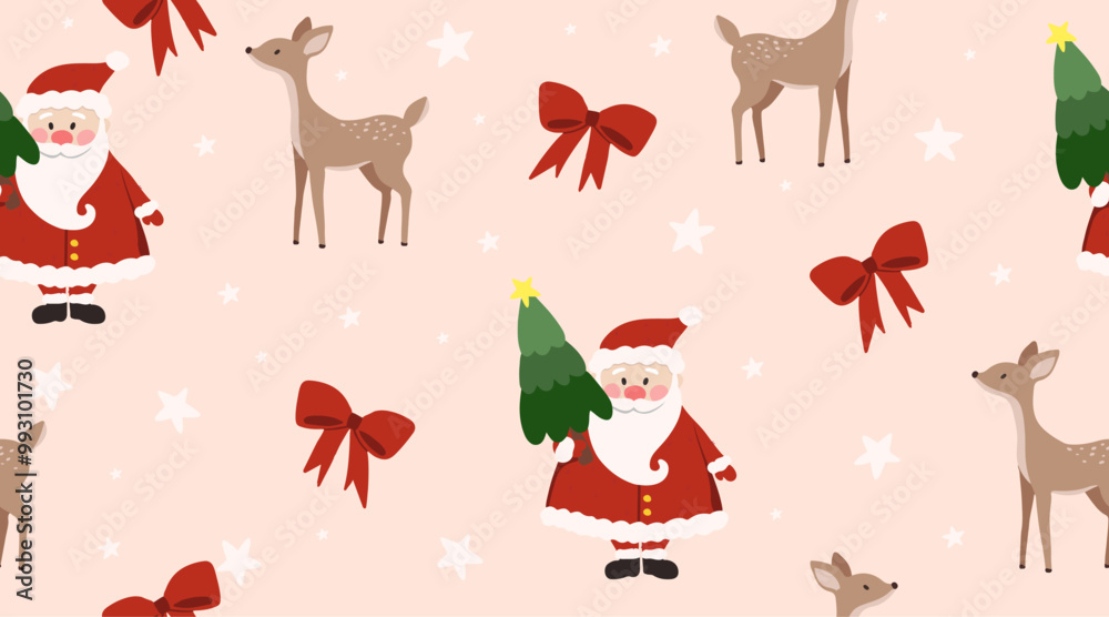 Obraz premium Christmas seamless pattern with santa and reindeer, background for Christmas and New Year card