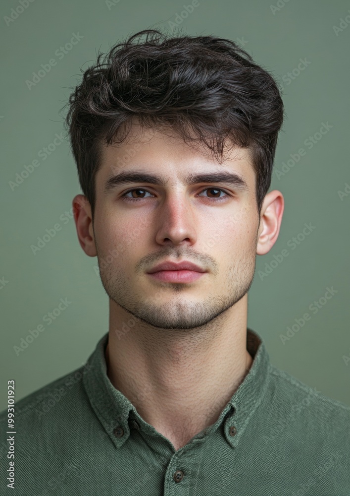 Naklejka premium A man with a green shirt and short hair