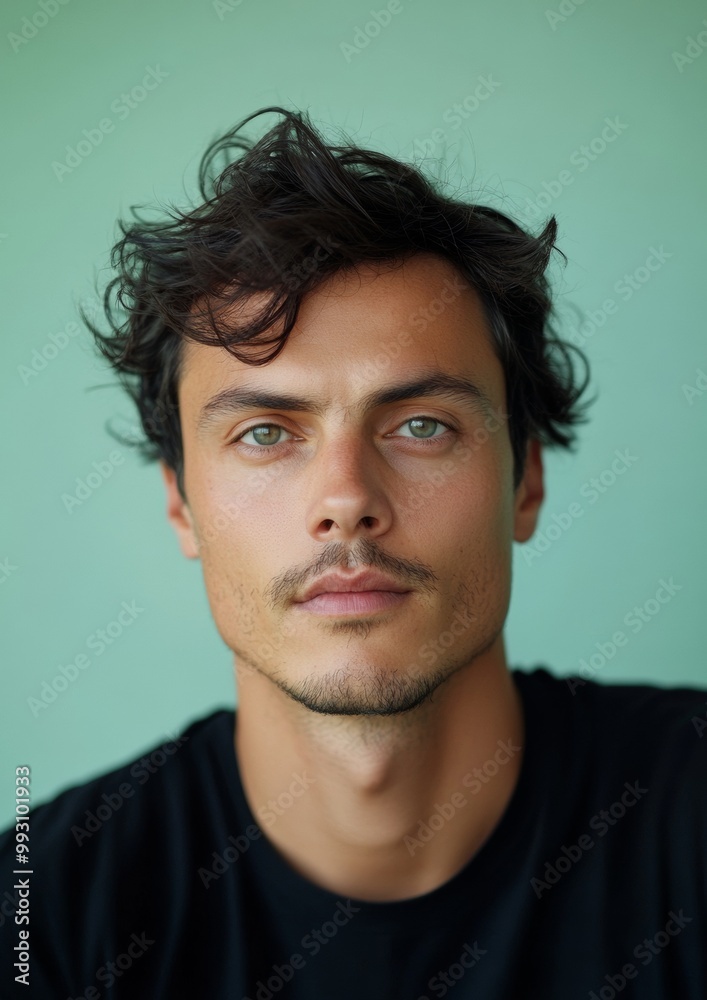 Obraz premium A man with a beard and a greenish tint to his eyes