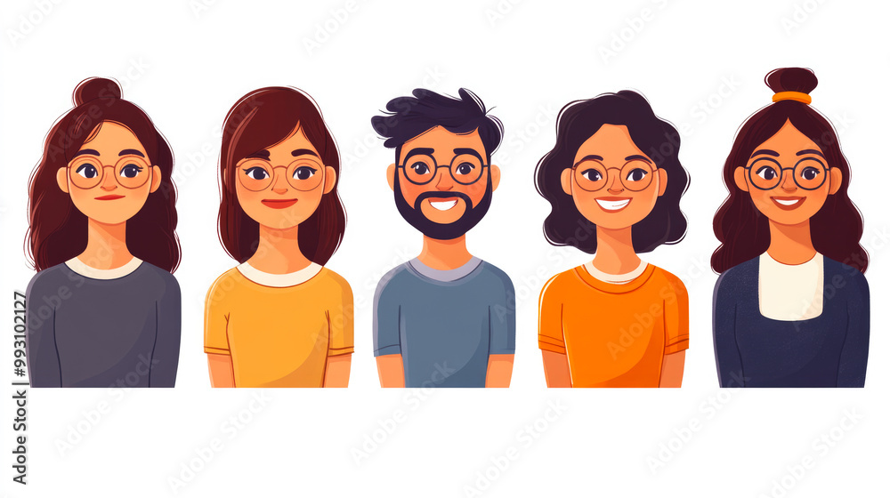 Illustrated group of happy individuals in casual wear, emphasizing joy and warmth, captured in a friendly artistic style. Illustrated group of happy individuals in casual wear, emphasizing joy and warmth, captured in a friendly artistic style.