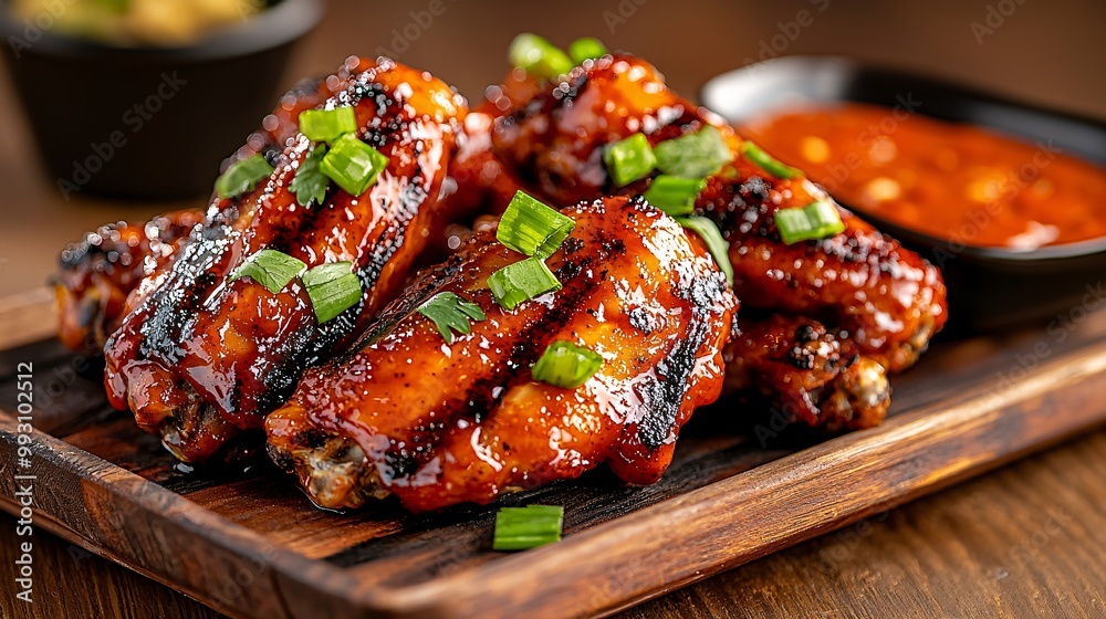 BBQ Chicken Wings with Glaze and Green Onions. BBQ Chicken Wings with Glaze and Green Onions.
