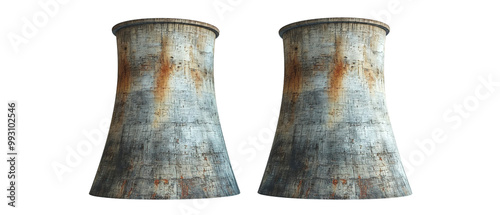 Nuclear Power Plant Cooling Towers Isolated on White Background
