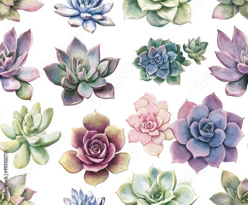 Watercolor Succulent Pattern.