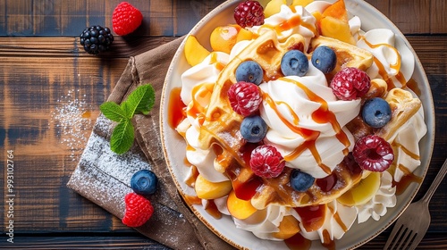 Waffles delicious breakfast with fruits