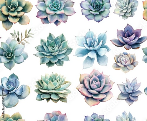 Watercolor Succulents Pattern.