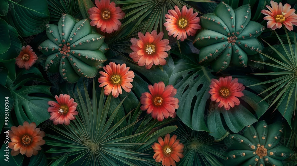 Cactus flowers background top view Cactus flowers background top view