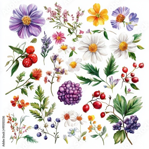 Watercolor Floral Set.