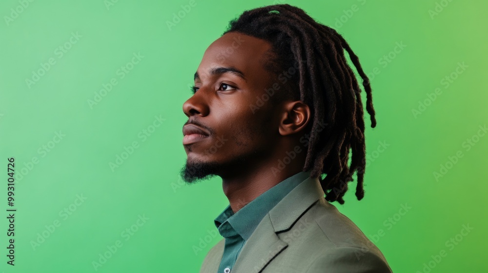 A man with dreadlocks and a beard is wearing a green jacket A man with dreadlocks and a beard is wearing a green jacket