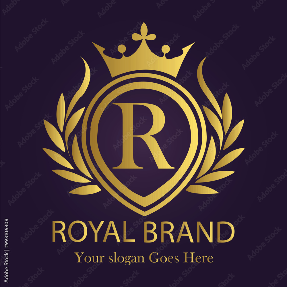 Letter R golden crown logo vector illustration. Letter R golden crown logo vector illustration.