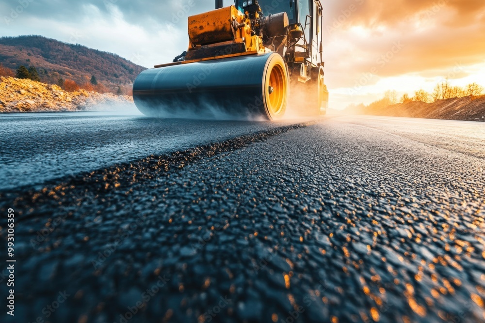 Road Construction Under the Sunset Glow