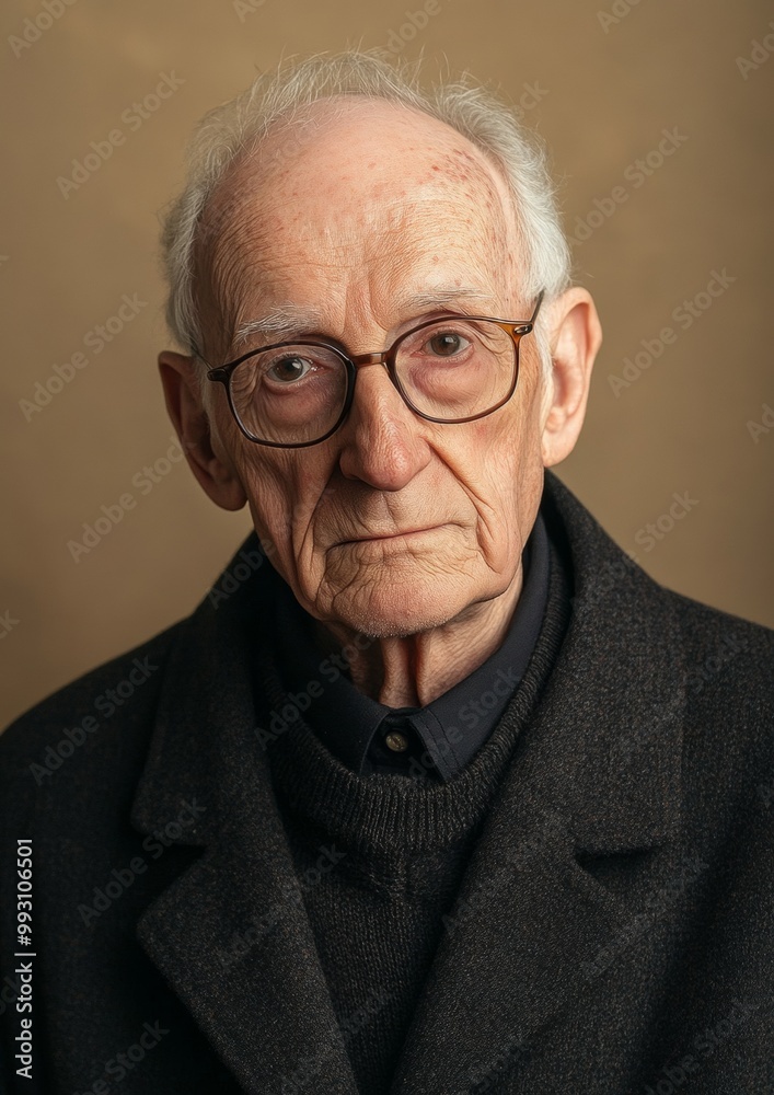 A man with glasses and a black coat A man with glasses and a black coat